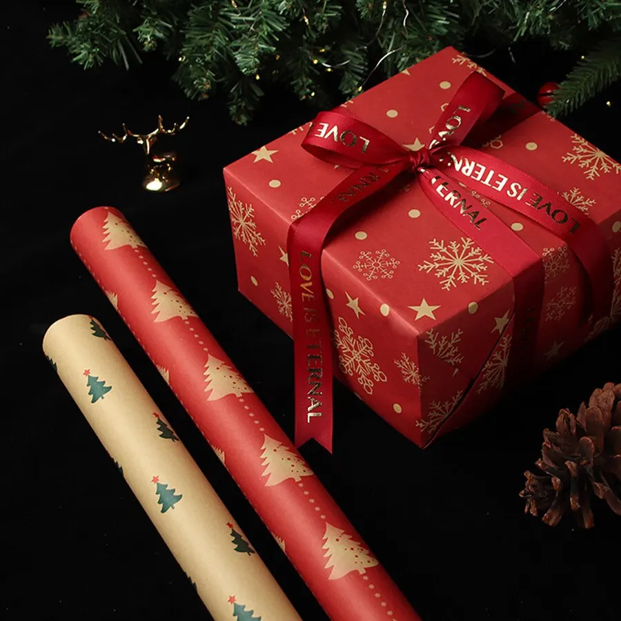 6pcs Mix Randomly Christmas Gift Wrapping Paper Party DIY Kraft Paper Christmas Tree Snowflake Gift Box Wrapping Paper