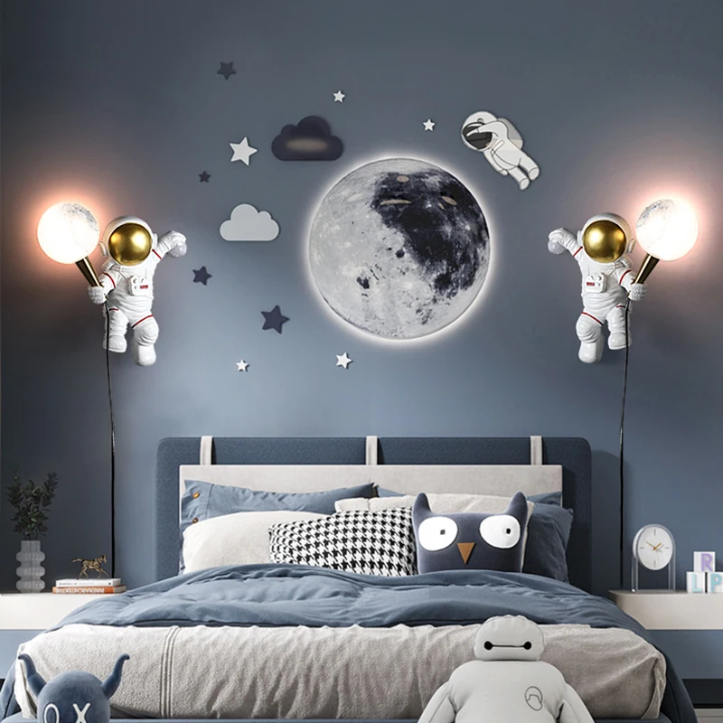 Creative LED Astronaut Moon Children's Room Wall Lamp Living Room Boys Girls Bedroom Wall Decoration Fantasy Wall mounted Lamp