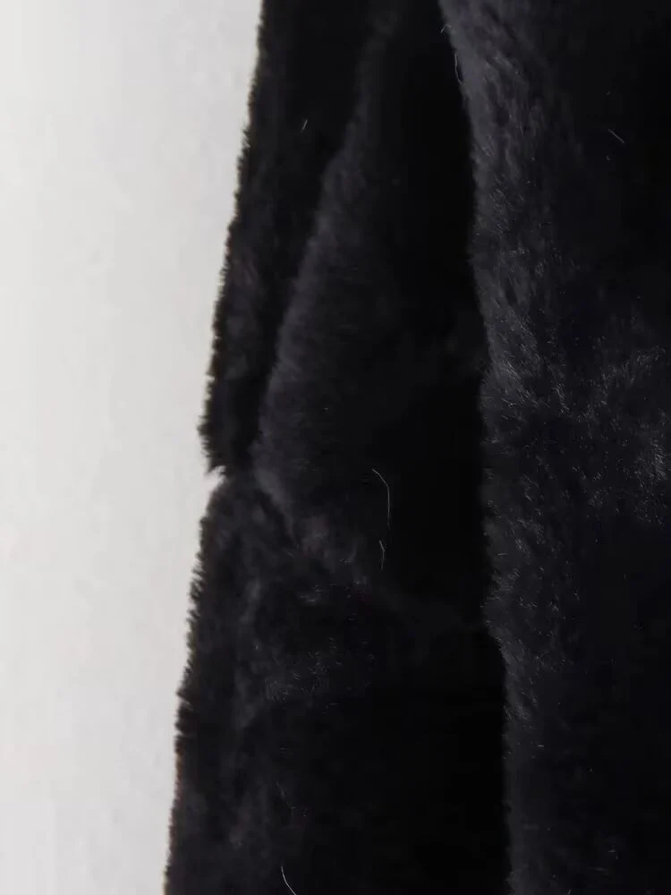 European style new women's fashionable and versatile elegant simple solid color faux fur bomber jacket