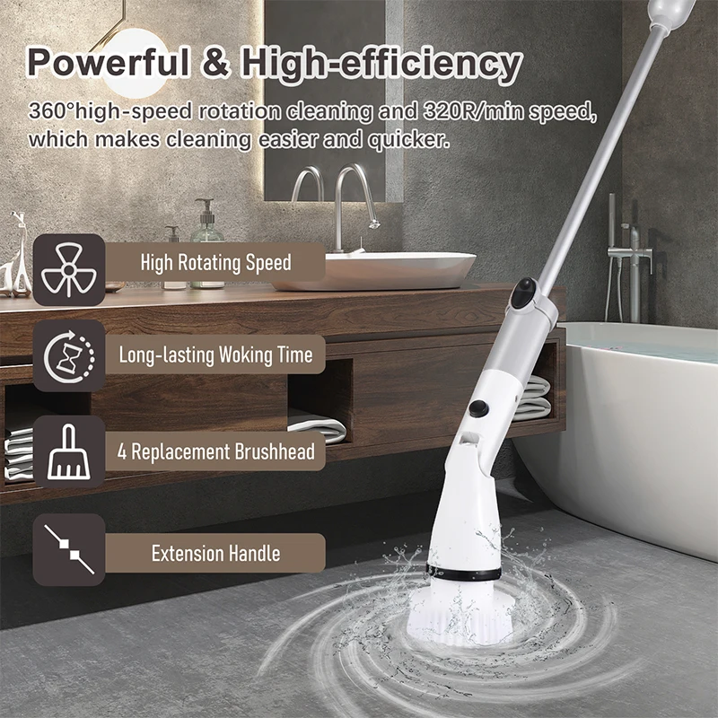 Electric Cleaning Brush Multifunctional Household Bathroom Floor Tile Cleaning Brush Wireless Long Handle Cleaning Machine