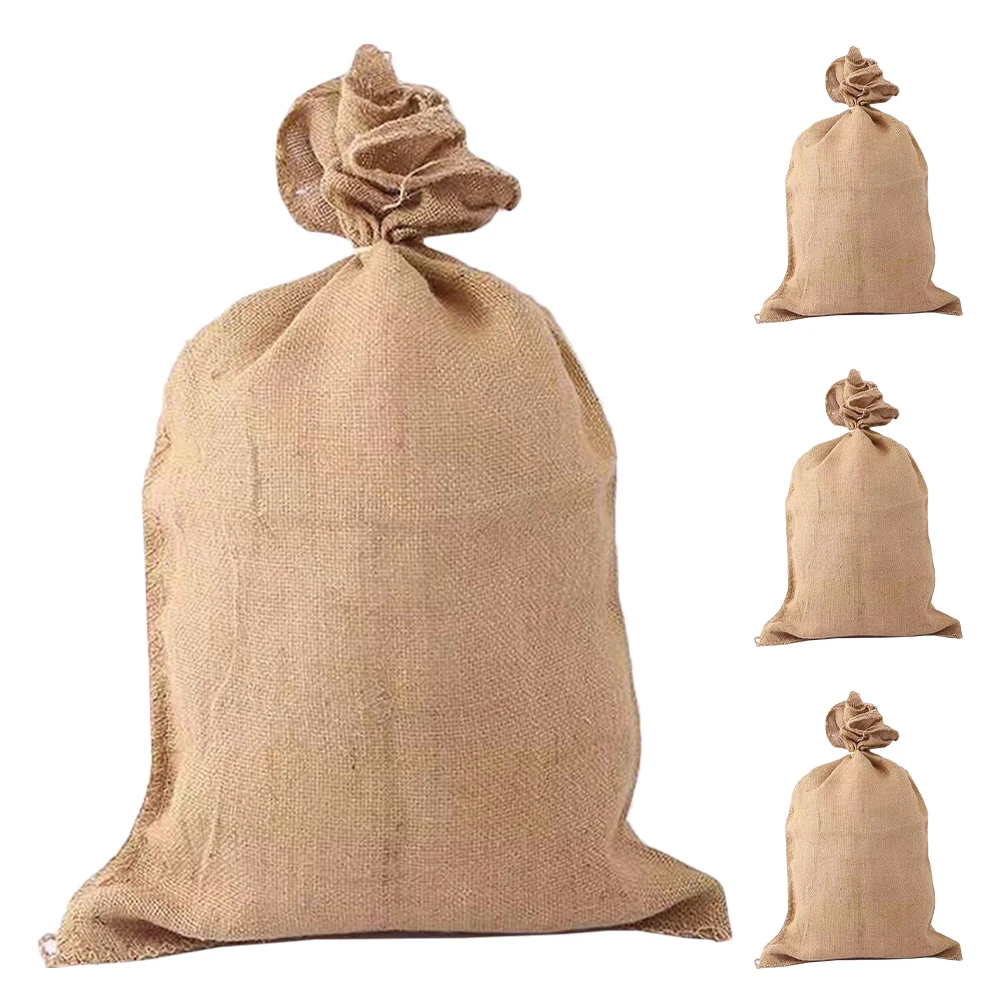 

4 pcs Burlap Sand Bags Potato Sacks Linen Bread Bag Vegetable Sack Cloth Storage Flood Control Durable Reusable Outdoor Garden