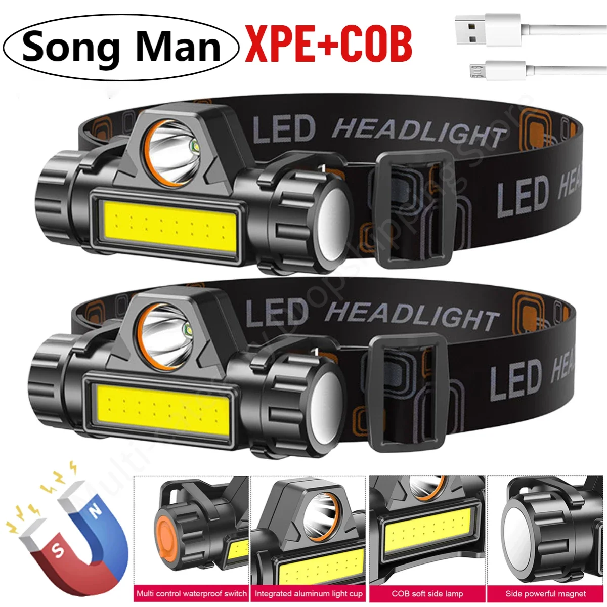 USB Rechargeable Strong Headlight, Super Bright & Lightweight LED Headlamp,Waterproof Headlight Flashlight For Running