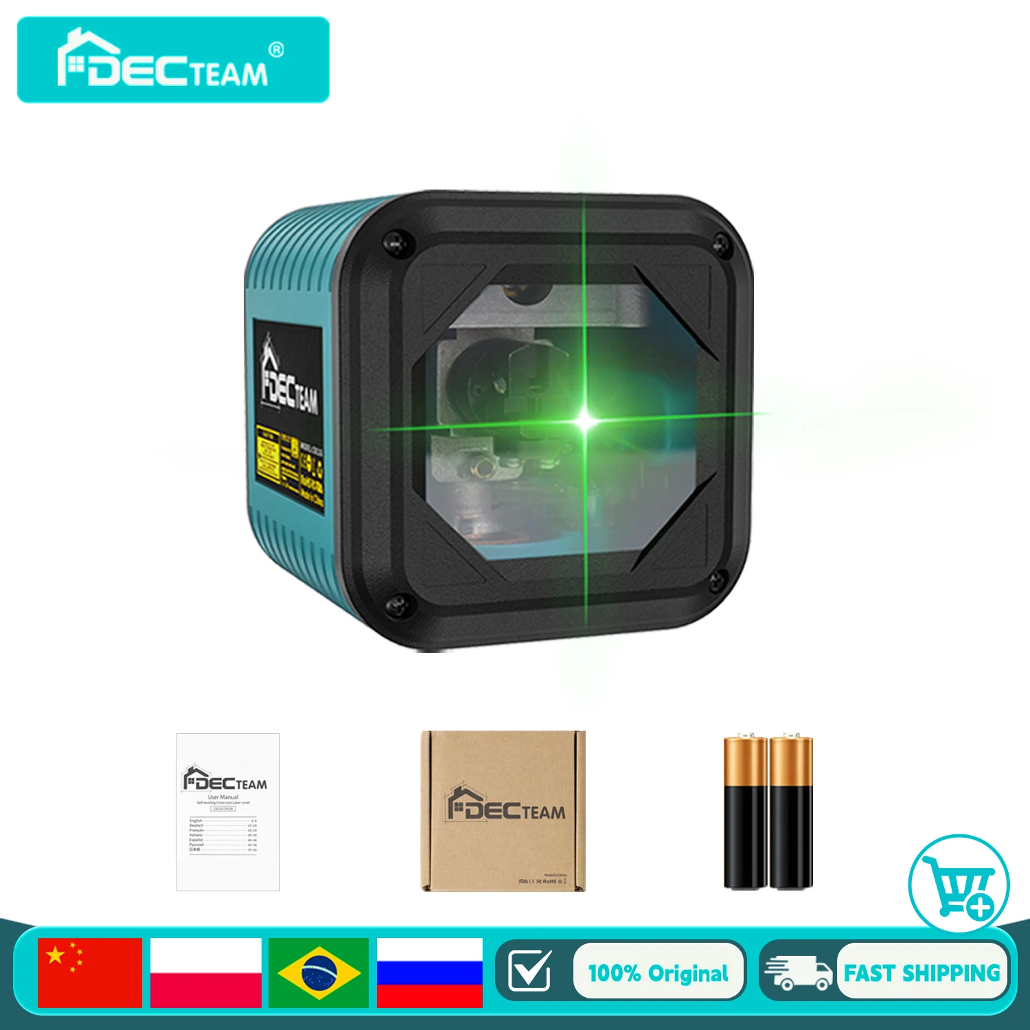 

Decteam 2 Lines Osram Laser Level Tools Green Beam Self-Leveling Manual Mode with Cross Vertical & Horizontal Line DIY C011G