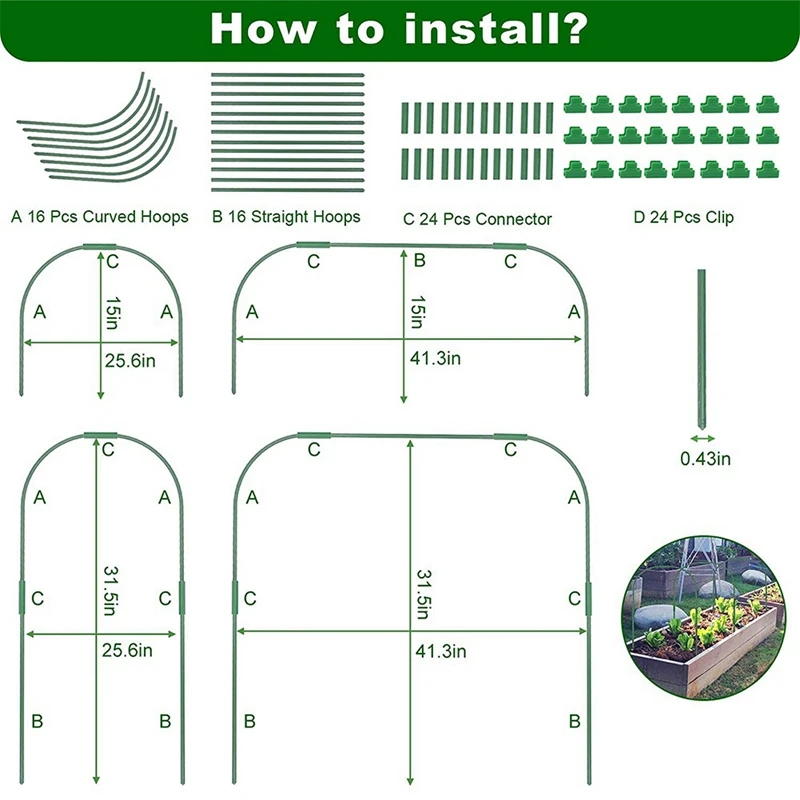 Greenhouse Hoops Grow Tunnel,Rust Proof Plastic Coated Steel Support Frame Greenhouse Hoops For Raised Beds