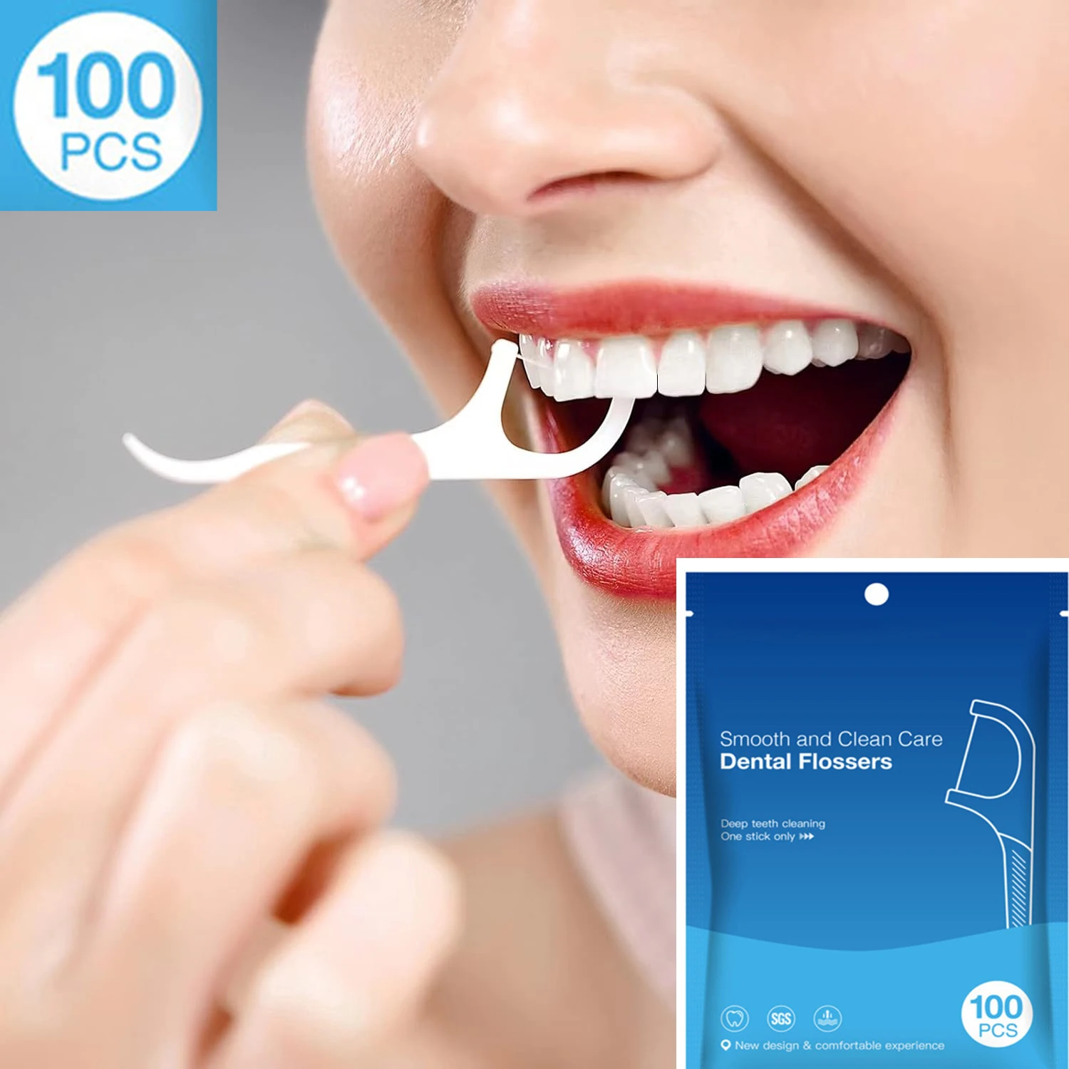 

100 Pcs Ultra-Fine Toothpicks , Home Set , Portable Disposable Care Floss- Deep Cleaning Plastic Toothpick Dental Floss Stick