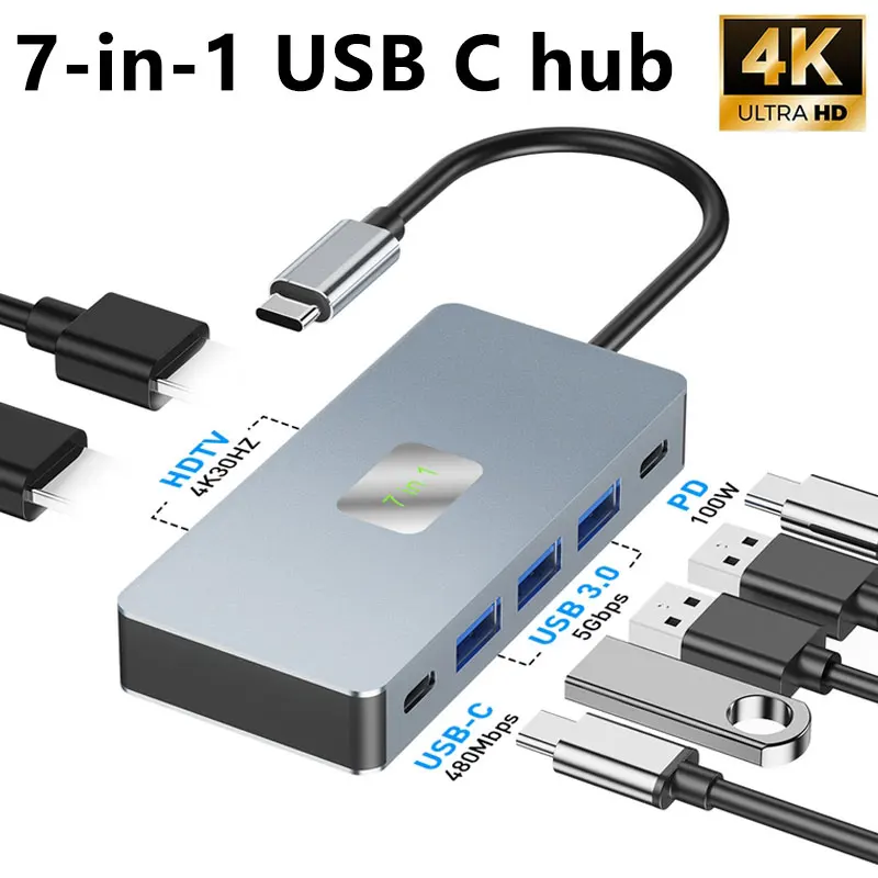 USB-C Hub 7-In-1, D…