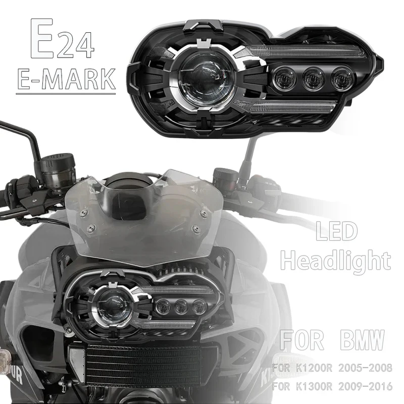LED Headlight Headlamp For BMW K1200R  K1300R R 1200 1300 R 2005-2016 E24 Motorrad Motorcycle Head Light  Lamp H7 Bulb W/ DRL