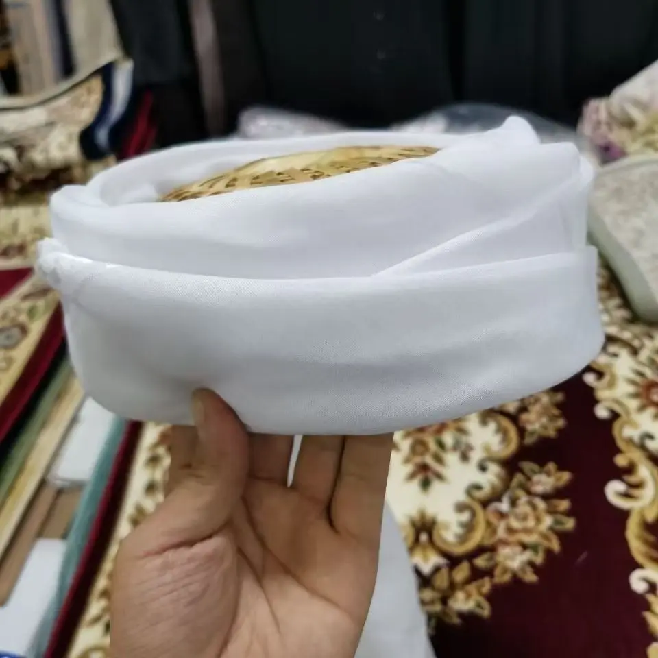 

Muslim White Scarf White 3 Circles for Men Cotton Wrap Turkey Dubai Headscarf Ourdoor Islamic Eid Prayer Headwraps Headband