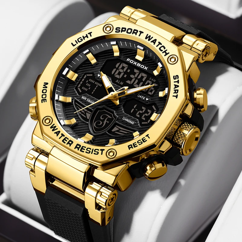 New Original FOXBOX Luxury Men Watch Casual Business Silicone Watch for Men Waterproof Sports Chronograph Clock Wristwatch Gift