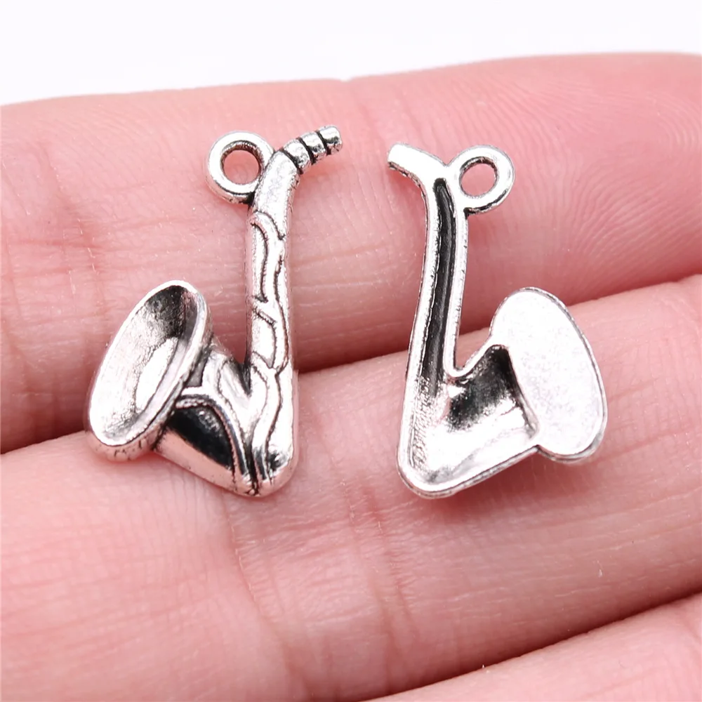 WYSIWYG 20pcs 21x12mm Antique Silver Color Pipe Saxophone Charms Pendant For DIY Jewelry Making Jewelry Craft Findings