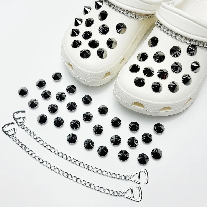 30Pcs Punk Style Rivets DIY Shoe Charms For Clogs Bubble Slides Sandals Removable Shoe Decorations Accessories Christmas Gift