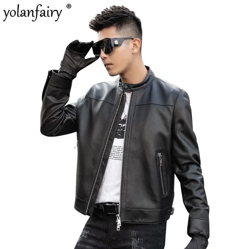 Genuine Leather Jacket Men Sheepskin Coat Men's Standing Collar Korean Motorcycle Jacket Autumn New Trendy Jaqueta Masculina FCY