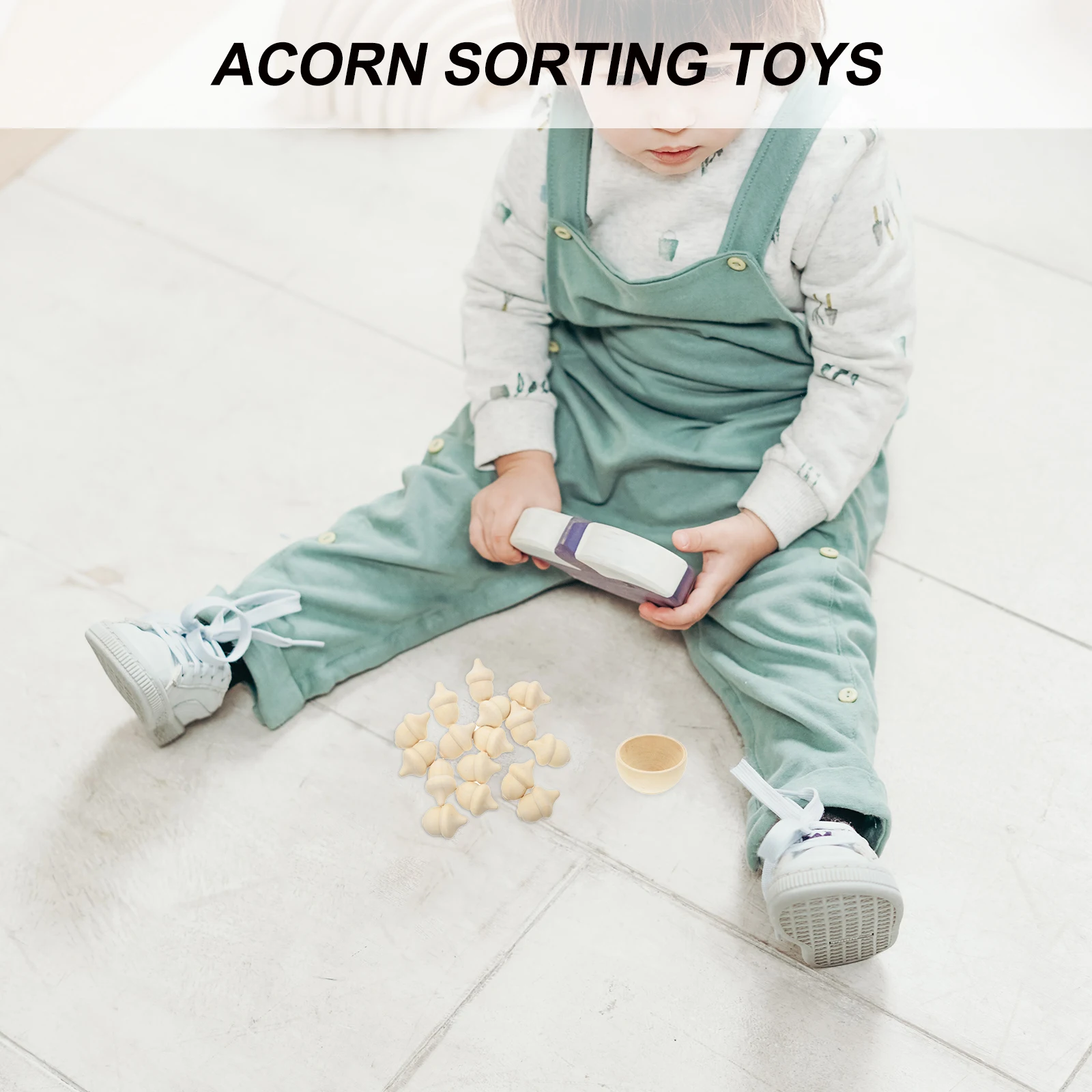 Kit de conteo y clasificación de bellotas de madera de 20 piezas, juego de madera sin terminar, Material duradero, perfecto para el desarrollo del cerebro artesanal de los niños