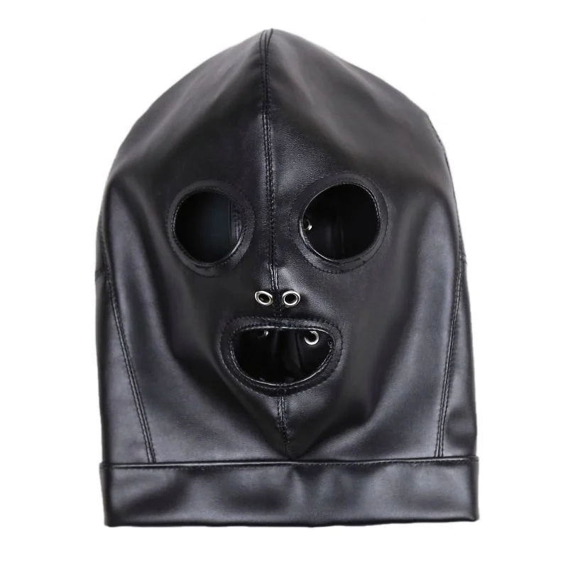 Sexy Leather Bondage Hood Full Face Mask Hood Fetish Cosplay Party Games Mysterious Mask Adult Roleplay Exotic Costumes Headgear