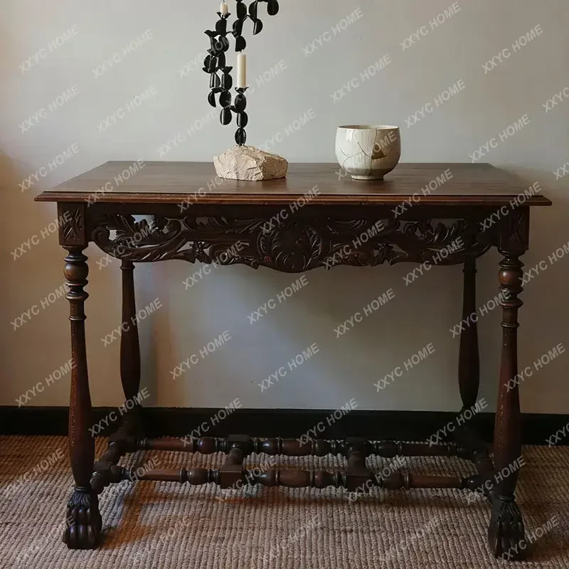 

Medieval carving solid wood carving flower porch rectangular strip table