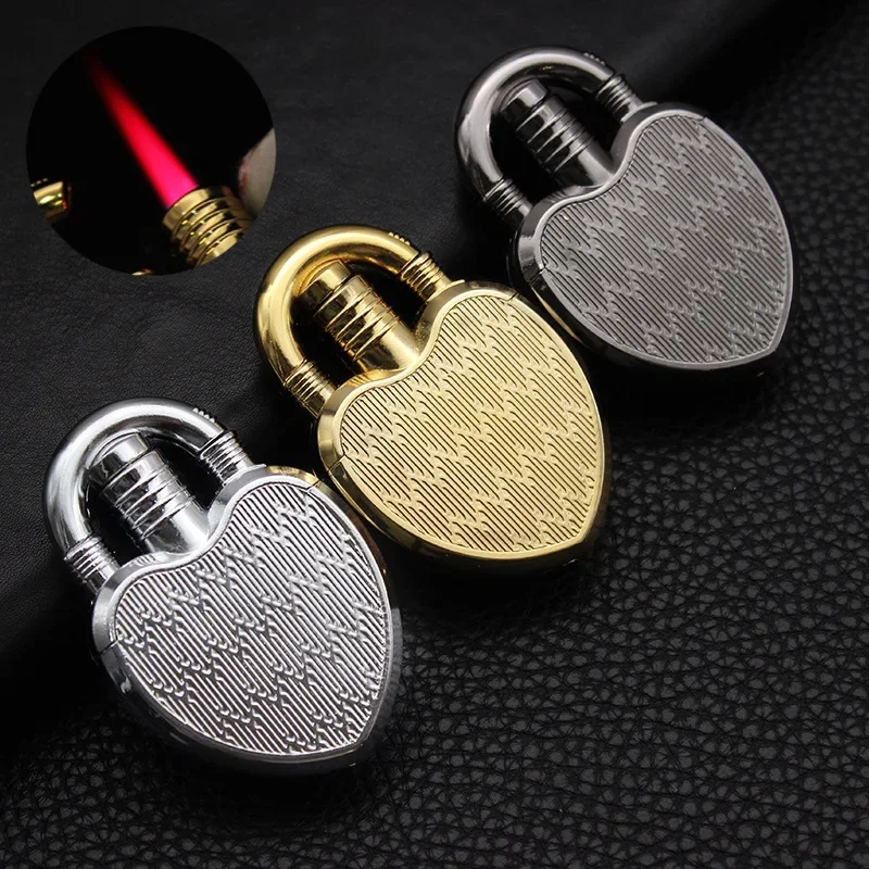 New Unusual Heart Shaped Jet Lighter Butane Turbo Torch Lighter Red Flame 1300 C Windproof Inflatable Gas Lighter Gift Gadget