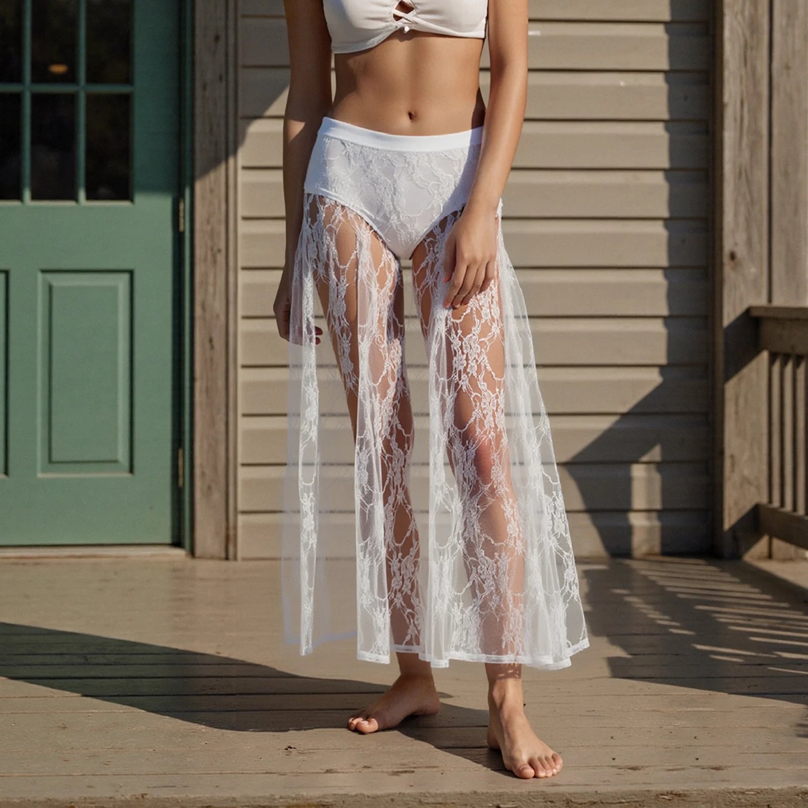 Jupe trapèze d'été pour femmes, longue, taille haute, en dentelle, Patchwork, pour voyage, plage, Shopping