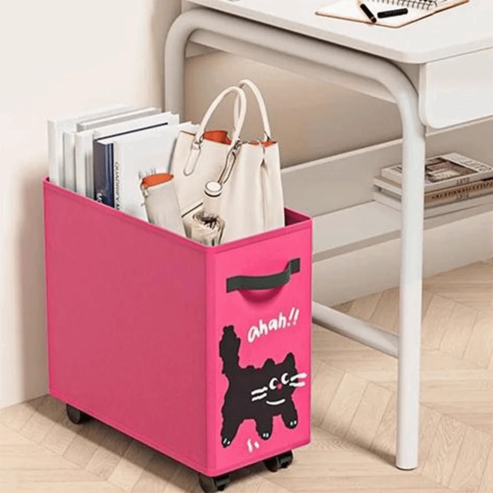 Oxford Cloth Under Desk Cart Storage Basket Cartoon Animal Print Cute Dirty Clothes Basket Space Saving Large Capacity