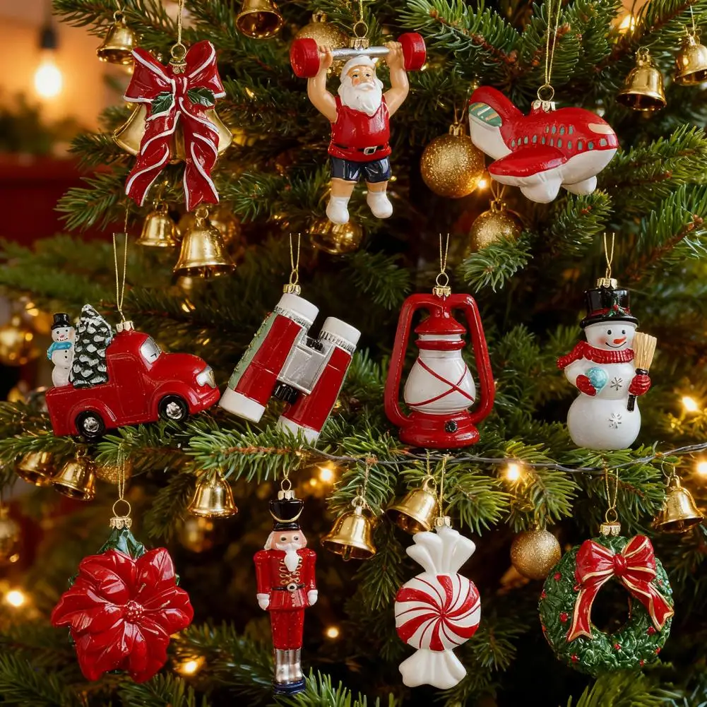 Figuras de Papá Noel de plástico coloridas, 6 postes únicas con detalles brillantes para repisa o envoltura de regalos, caras tontas, primer kit de decoración