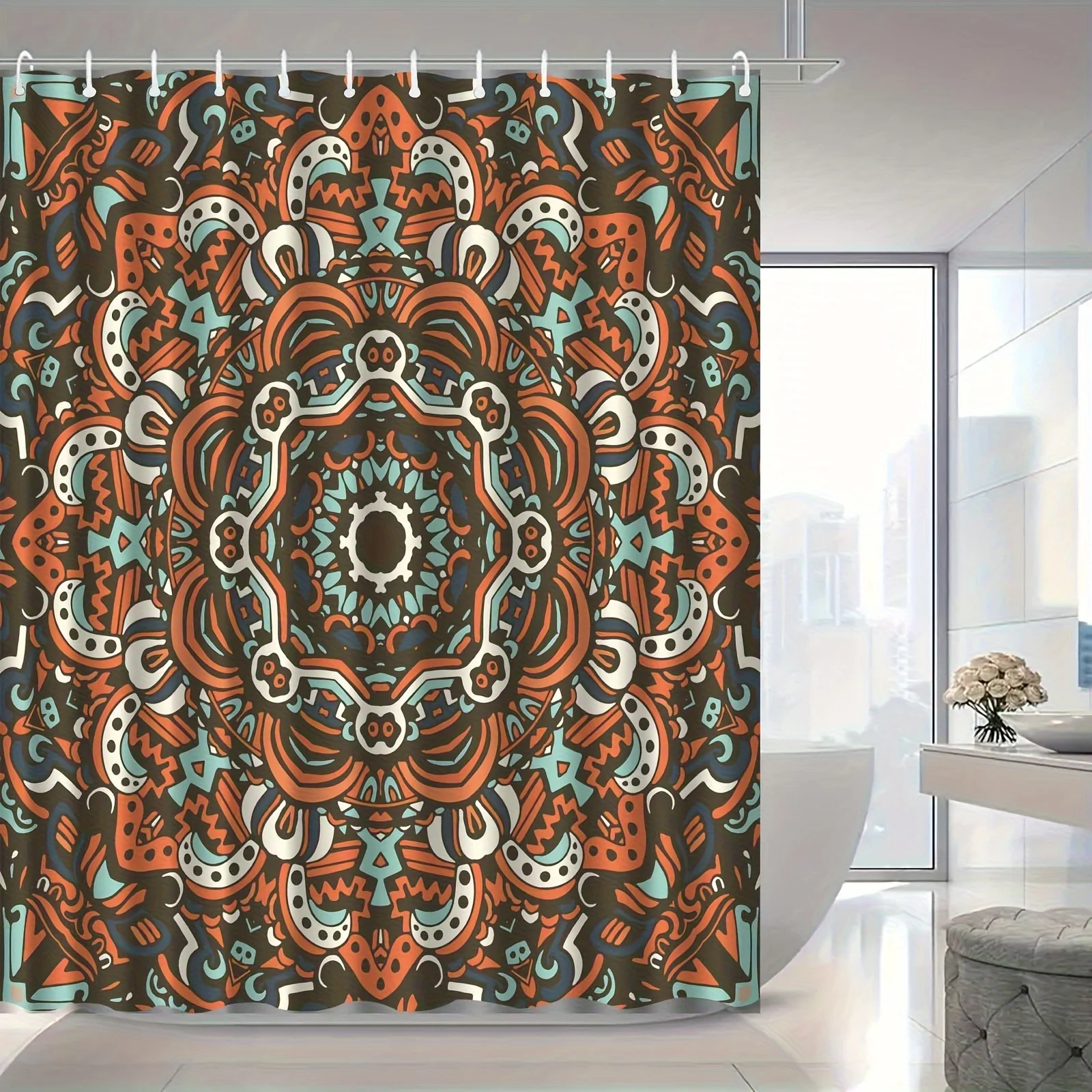 High-Quality Retro-Style Printed Shower Curtain, Stylish And, Designed to Prevent Fogging, Perfect for Bathroom Decor with Multi
