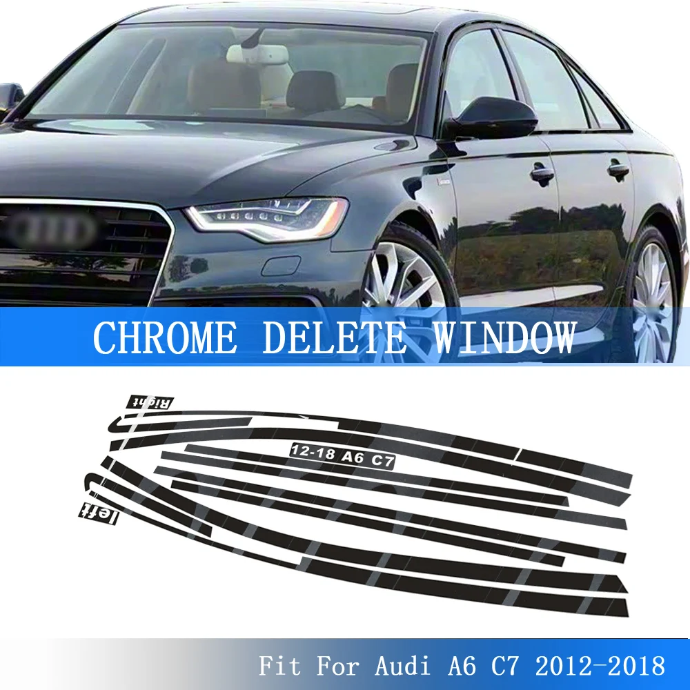 Glossy Black PVC Car Window Decorative Strip Sticker for Audi A6 C7 2012-2018 European Exterior Protection Accessory