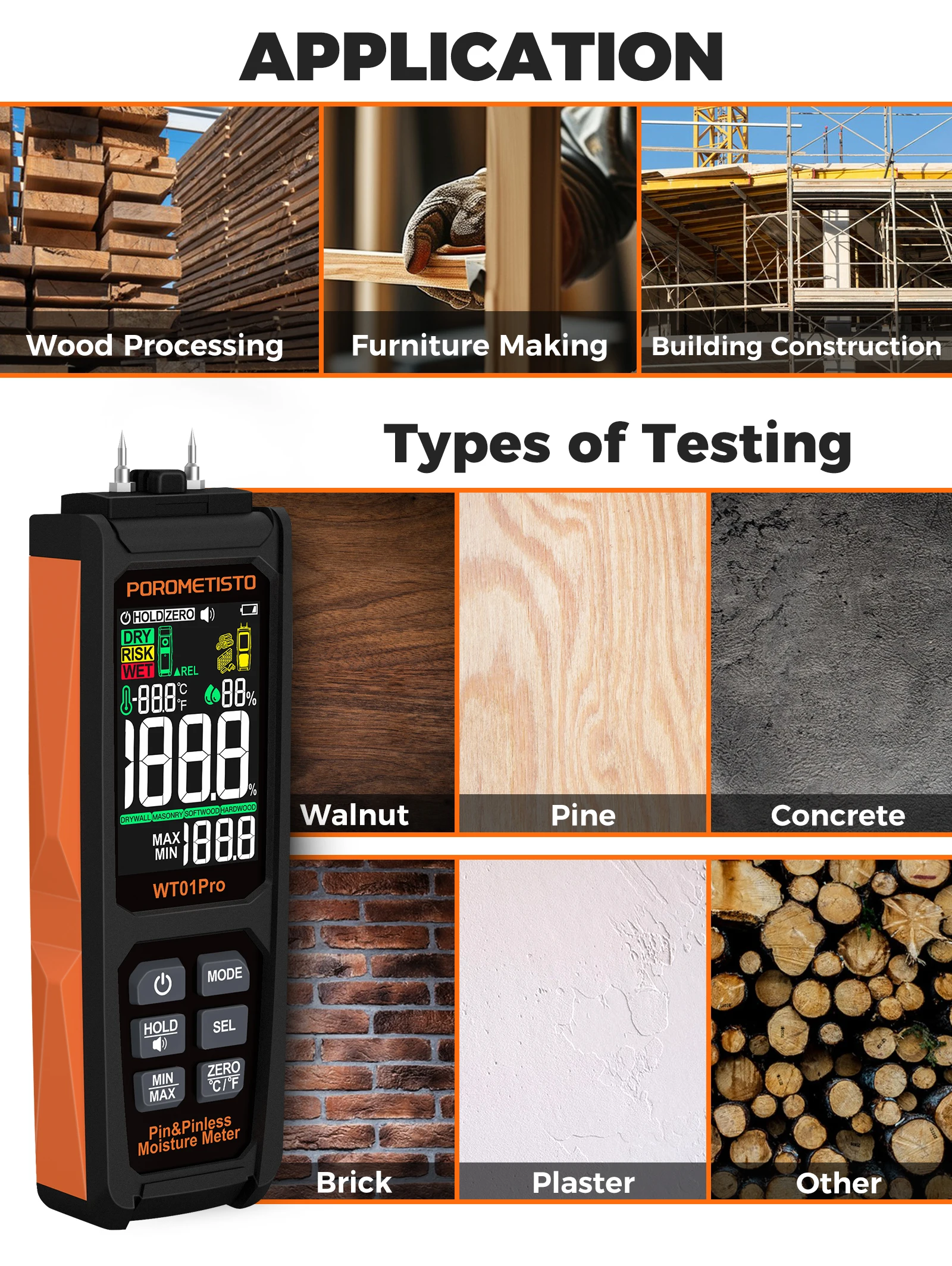 Neues 2-in-1 Digitales Holzfeuchtemessgerät mit und ohne Stifte, 0~99,9% Feuchtigkeitsmesser, Holzfeuchtigkeitsdetektor, Hygrometer für Holz und Beton – Detail 12