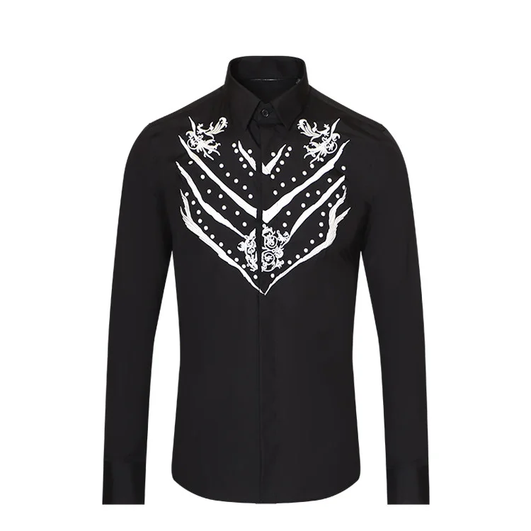 High-quality traditional Chinese style peacock feather long-sleeved casual men's shirt