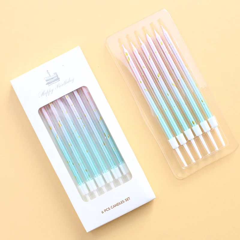 6Pcs Long Funny Birthday Candles For Cake Sticks Wedding Pastel Colored Lamps Candles And Stands Decoration Wedding Candles