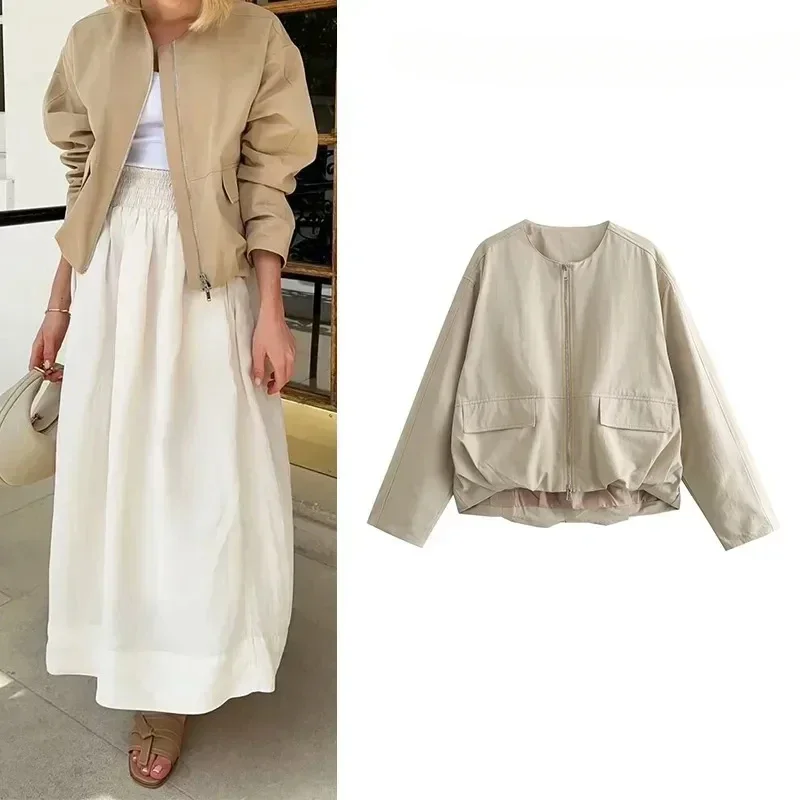 Beige Jackets Korean Style Women's 2025 Golf Wear Women Korean Baseball Uniform Pretty Bomber Elegant Women's Jackets