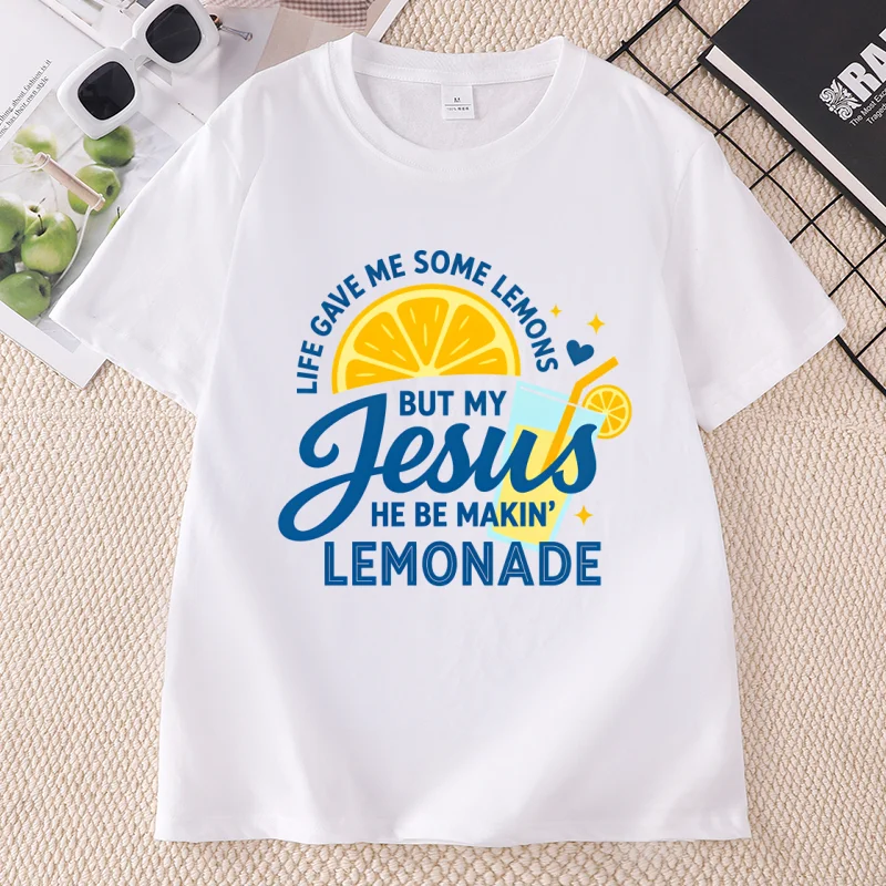 Life Gave Me Some Lemons T-shirt But My Jesus Print Short Sleeve Round Neck Tshirt Jesus Lemonade Tee Child of God Faith Tee