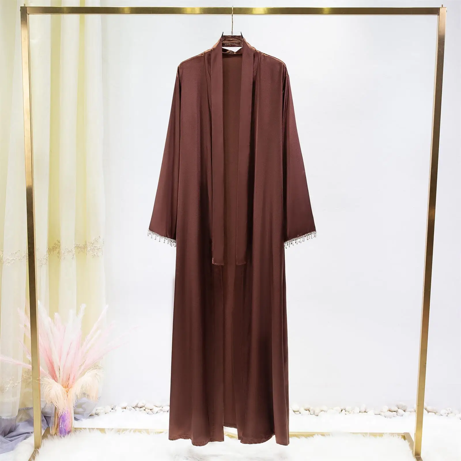 Eid Mubarak Djellaba Ramadan Open Abayas for Women Dubai Kaftan Turkey Belted Jalabiya Muslim Dress Islamic Kimono Cardigan Robe