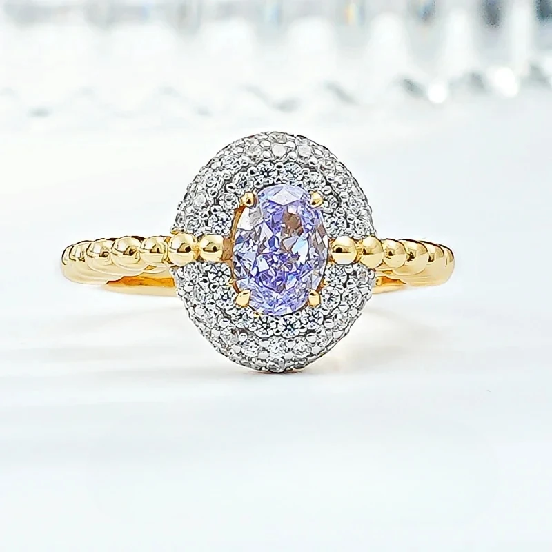 Nuevo anillo de plata 925 chapado en oro con diamantes de estilo vintage con encanto femenino, diseño de nicho, joyería de boda