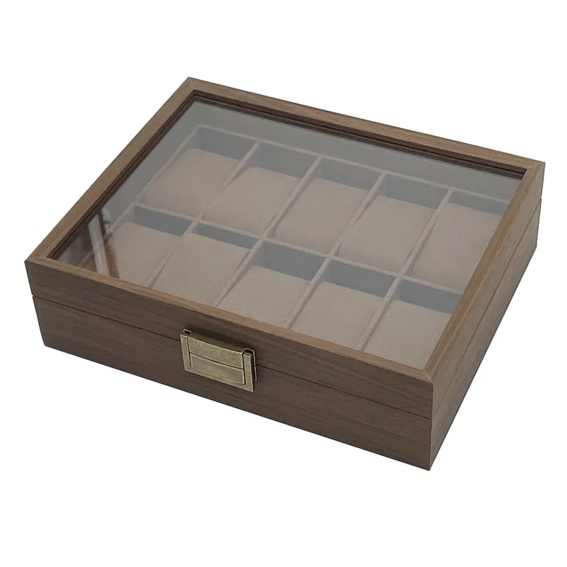 10 Slot Watch Boxes Retro Black Walnut Wooden Watch Box 10 Position Watch Storage Case Watches Collection Display Box Organizer