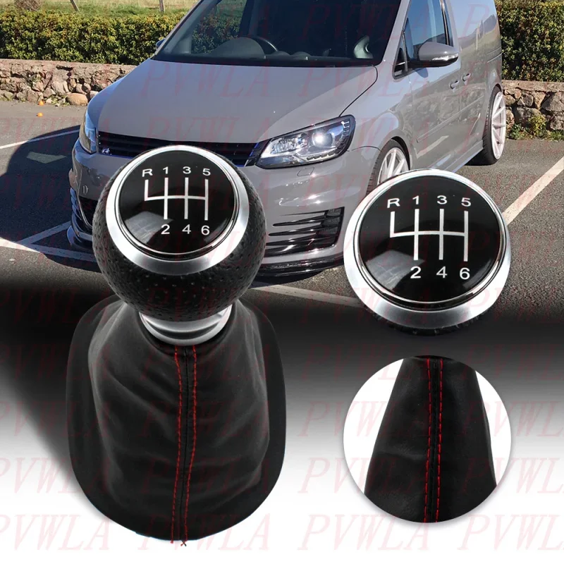 For VW Caddy Touran 2003 2004 2005 2006 2007 2008 2009 2010 2011 2012 2013 2014 2015 6 Speed Gear Shift Knob+Red Line PU Boot