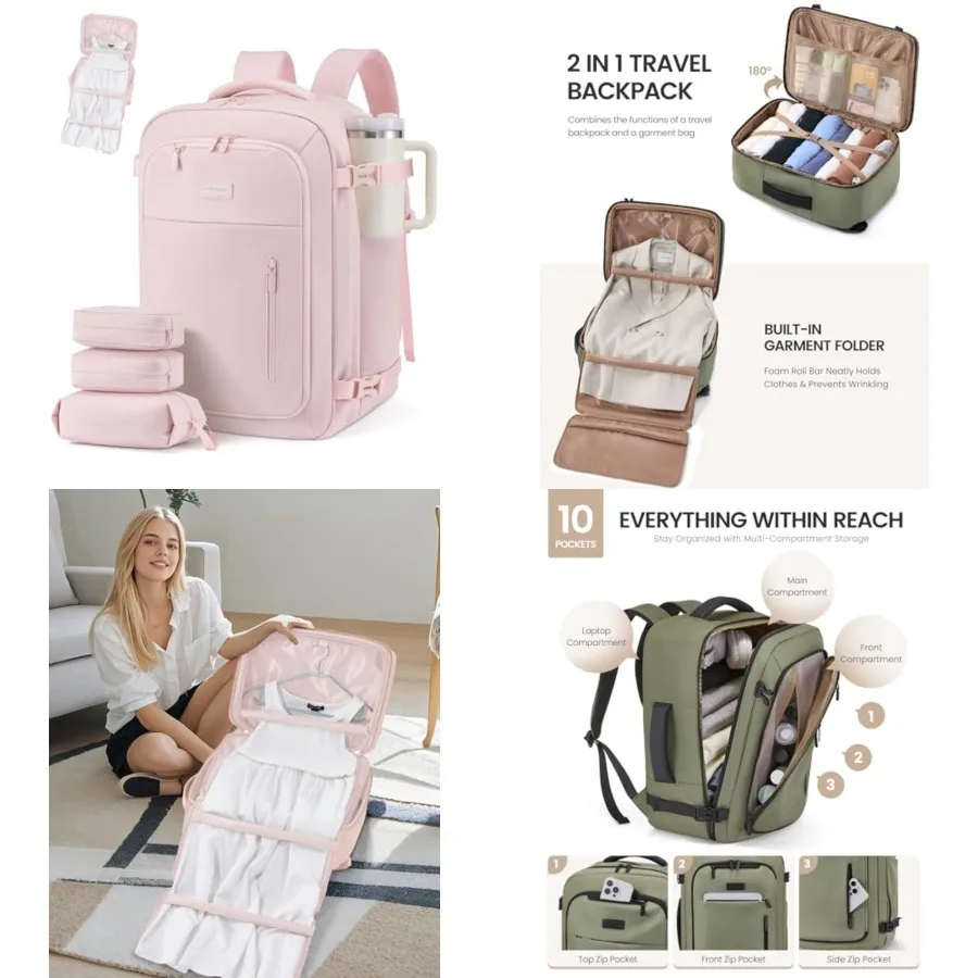 

Travel Backpack for Women Men with Garment Bag, 40L Carry on Backpack as TSA Personal Item Flight Approved, Luggage Daypack Fit