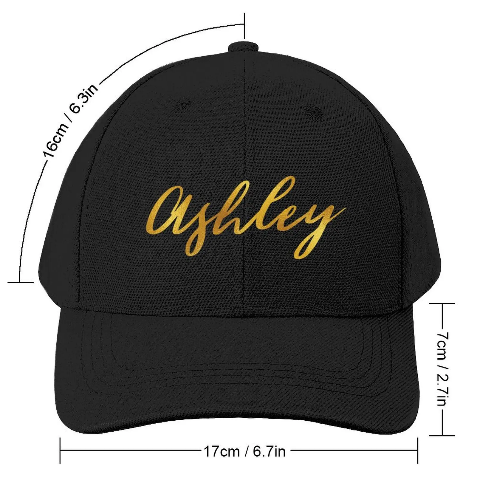 Ashley Name Hand Lettering in Faux Gold Letters Baseball Cap sun hat hiking hat Rave Women's Golf Wear Men's