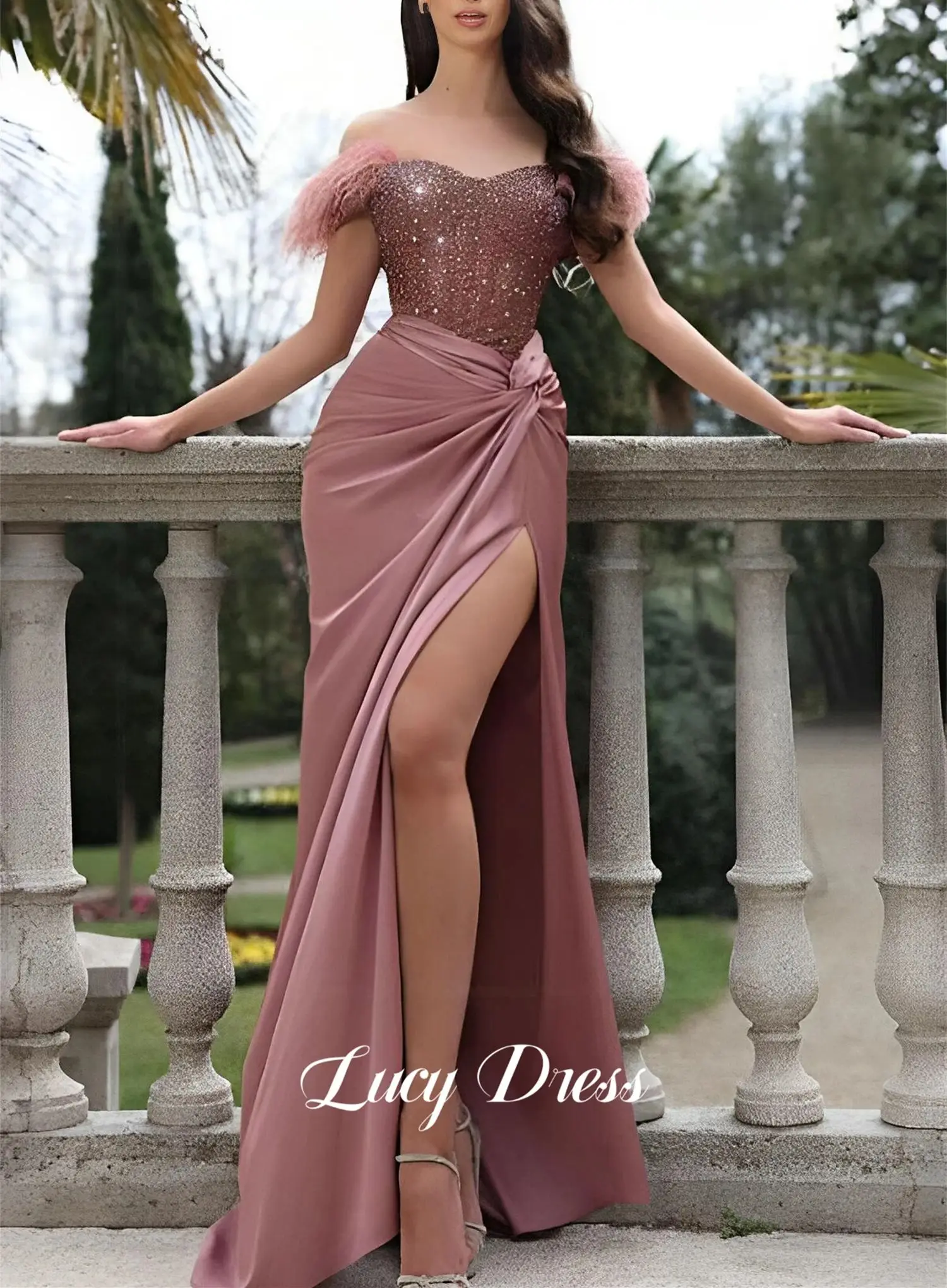 Lucy rosa scuro sirena decorazione lussuosa abito da Gala donna abiti da ballo festa donna elegante sera di lusso 2024 nuovo da donna