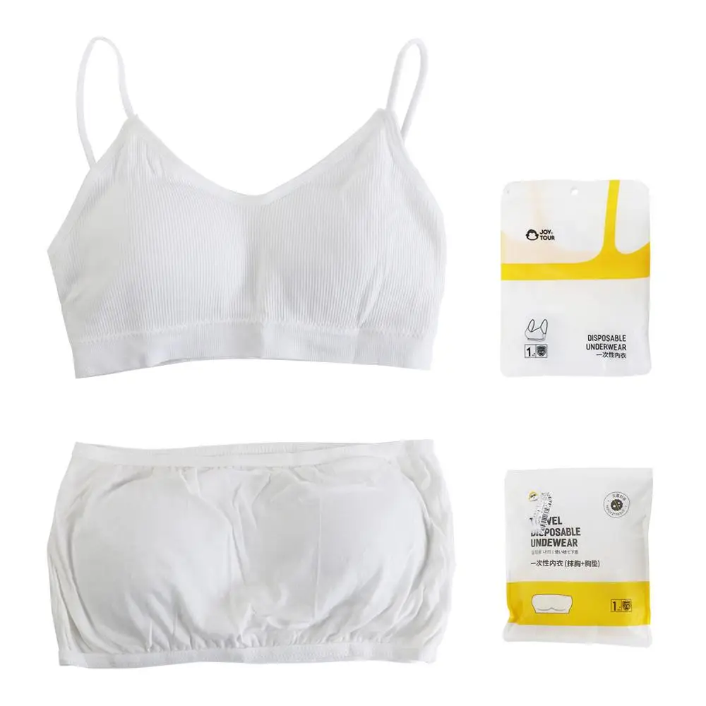 Portable Wireless Disposable Bras Straps with Chest Pad Disposable Bralette Cotton Disposable Underwear for Women Travel