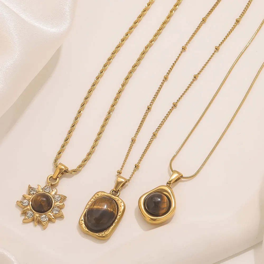 خمر 45 سنتيمتر الحجر الطبيعي النساء سحر قلادة الأزياء البوهيمي الذهبي الفولاذ المقاوم للصدأ سلسلة مجوهرات للماء عطلة هدية