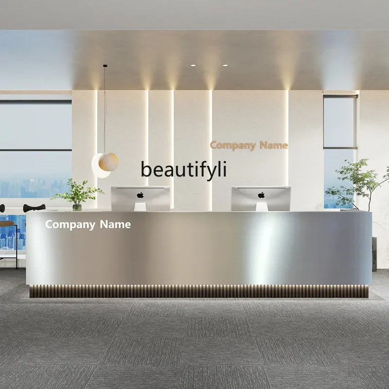 Simple modern stainless steel reception desk Company front desk Beauty salon checkout page Hotel clubhouse Bar table