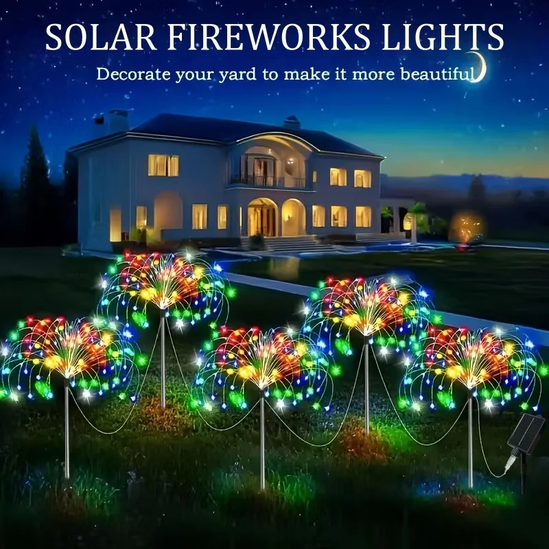 

6/5/4PCS solar fireworks lights, courtyard decoration, 8 lighting modes, waterproof light string suitable for outdoor decoration