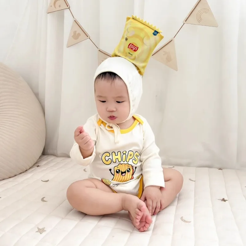 

Korean Baby Romper Cute French Fries Print Bodysuit Long Sleeve Onesie Cotton Funny Infant Baby Snack Costume Boys Girls Clothes