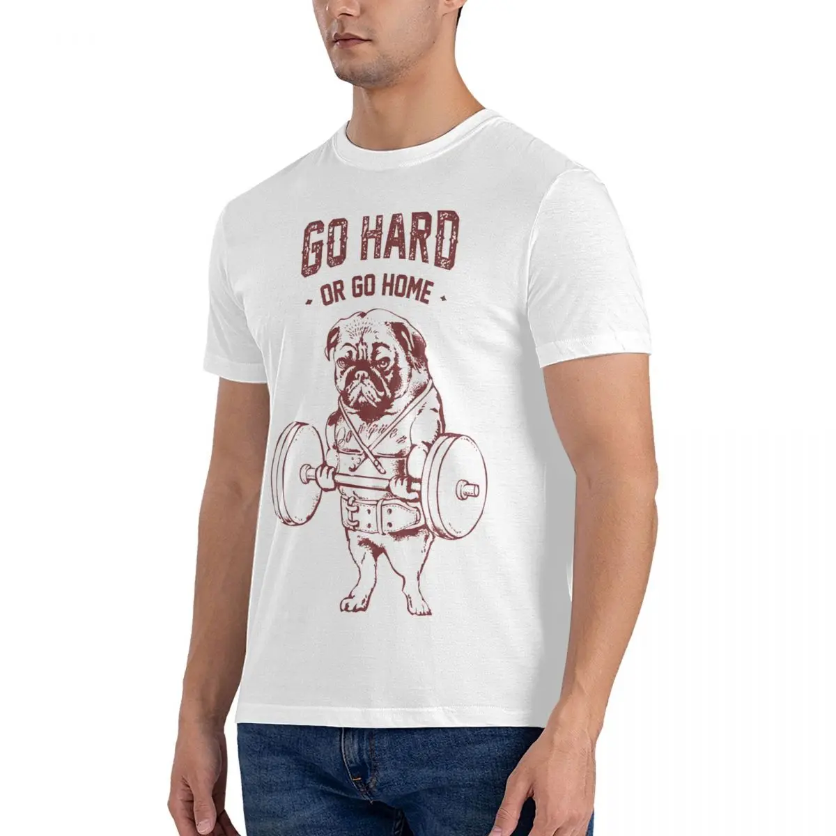 Go Hard Or Go Home Pug Men T Shirts GYM Amazing Tees Short Sleeve Crew Neck T-Shirt Pure Cotton Gift Idea Clothing