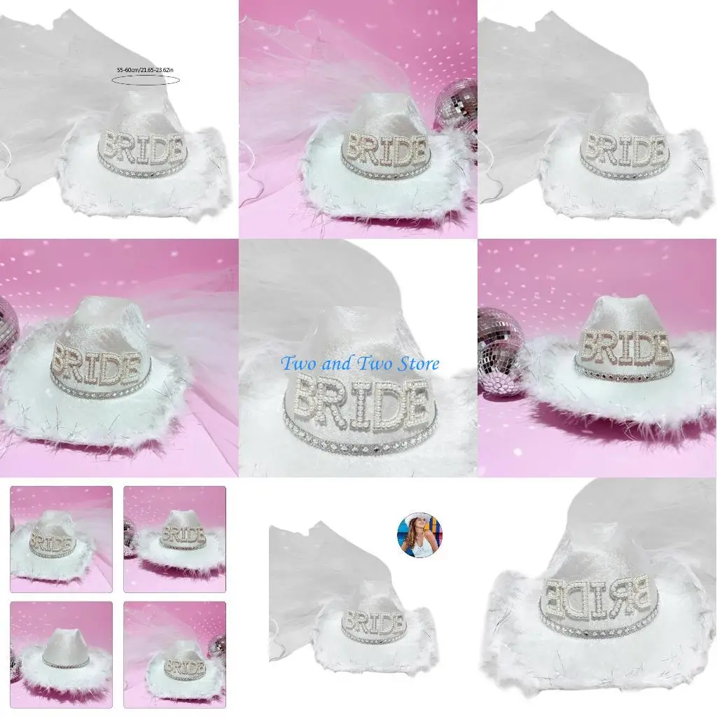 

HX6F Bride Cowboy Hats Bridesmaids Cowgirl Hat Bachelorettes Party Hat Photo Headpiece