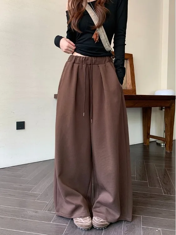 

Gray Casual Sweatpants Women's High Waist Wide Leg Pants Drapey Floor-Length Pants Lazy Style Summer New Design Sensation