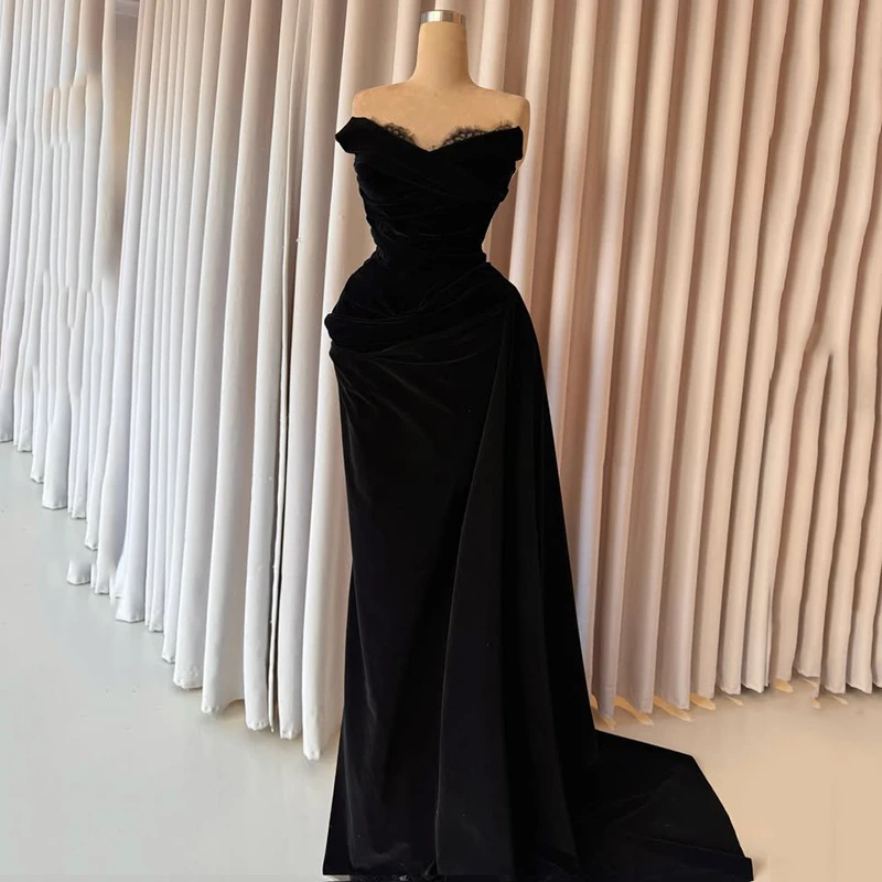 

Thinyfull Black Mermaid Prom Evening Dresses Saudi Arabia Sweetheart Party Dress Sexy Velvet Night Cocktail Prom Gown Customized