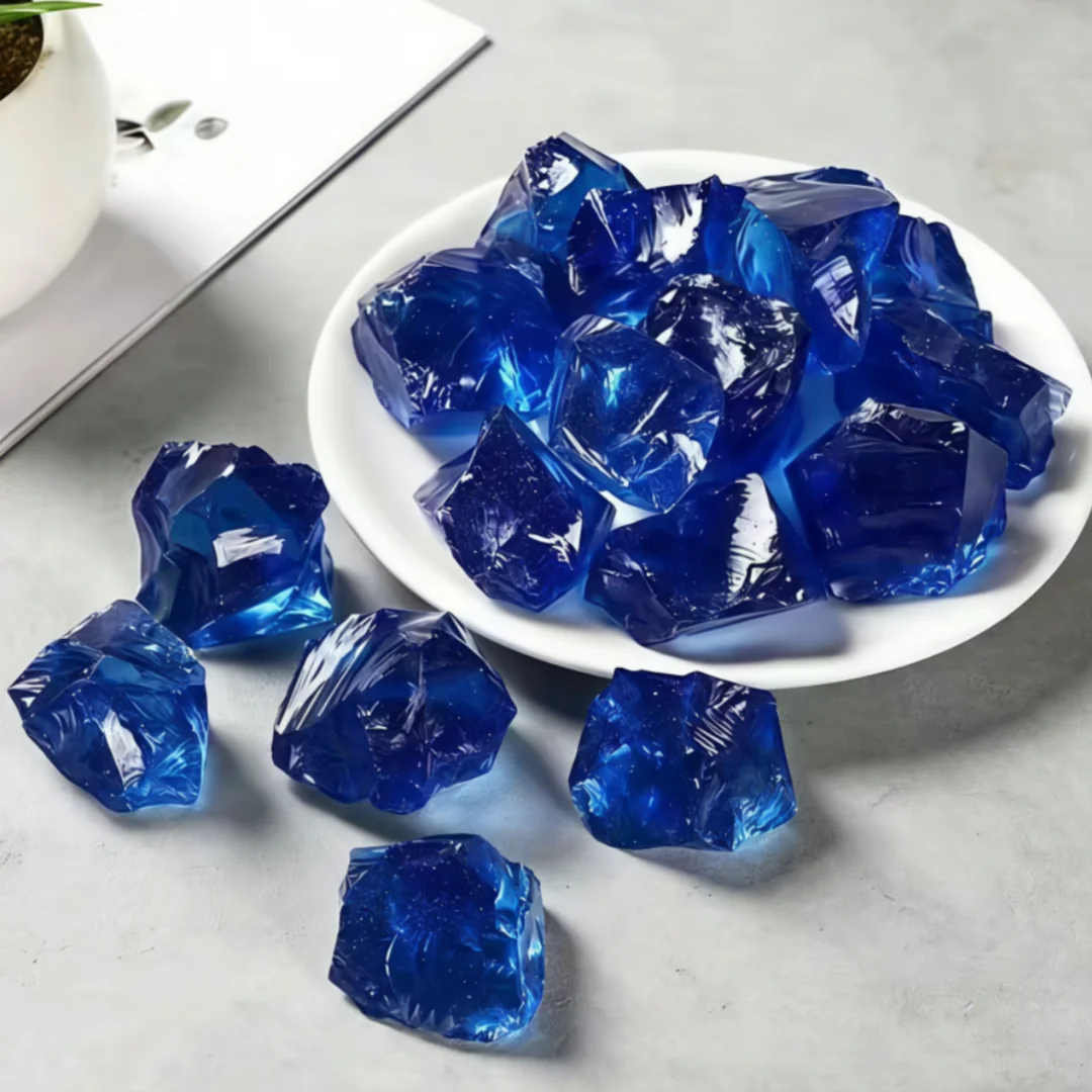 0.11/0.22/0.44lb Blue Glass Raw Stone, Blue Glazed raw stone, Fish Tank Vase Filler Festival Gift Decorative Stone
