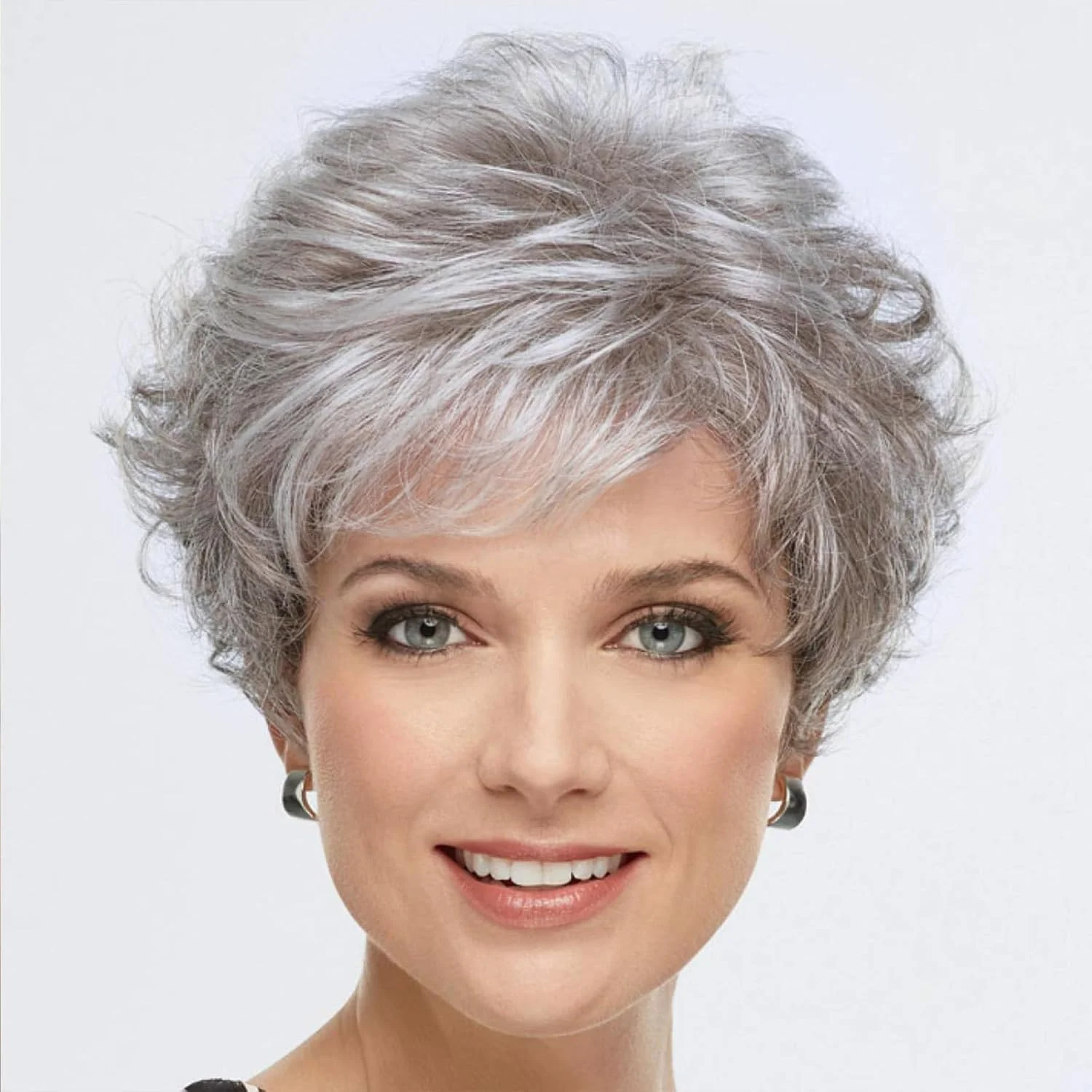 

Women's medium to old age gray fluffy short curly wig, women's synthetic fiber wig suitable as a gift for seniors