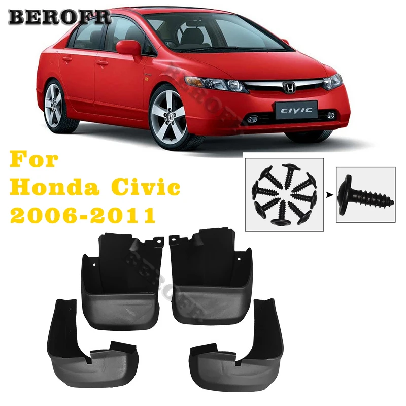 Set Molded Mud Flaps For Honda Civic 2006-2016 2022 Splash Guards Front Rear Mud Flap Mudguards Fender 2007 2008 2009 2010 