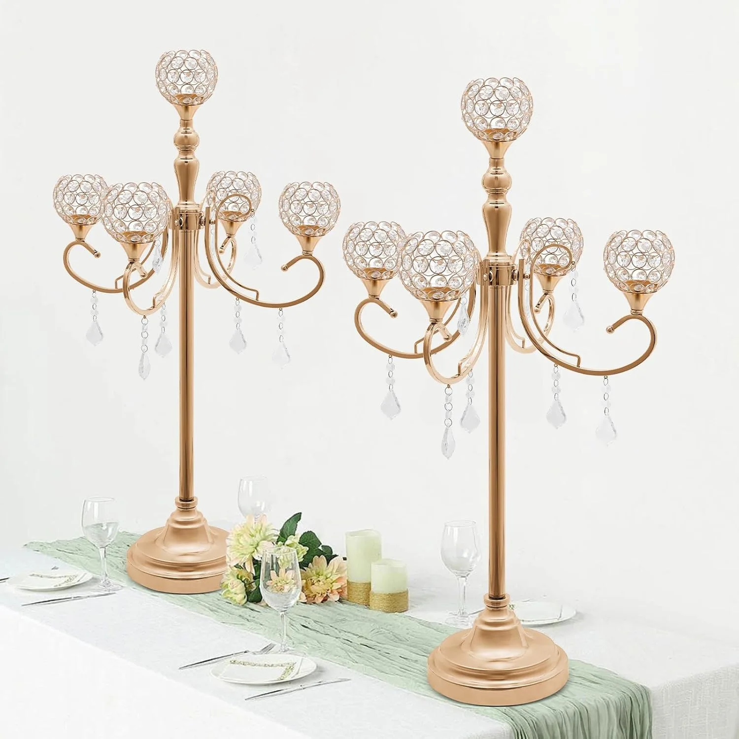 Cross-border wedding props wrought iron electroplated gold crystal candlestick birthday party wedding party romantic table